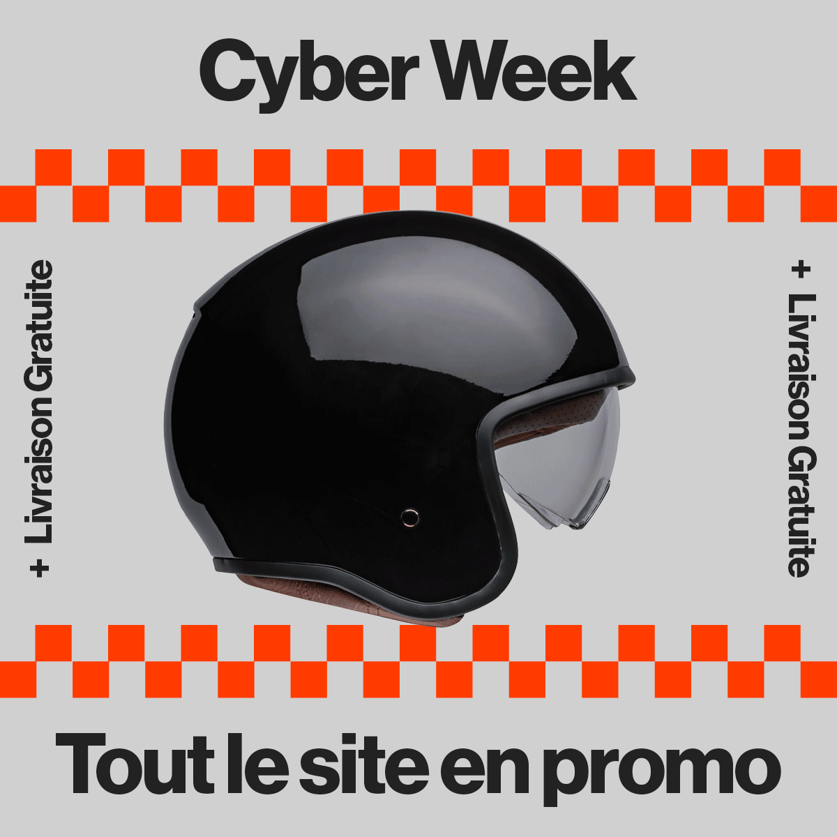 An animated image showcasing lifestyle action images of moto and bike riders with text promoting the Singles Day promotion of 11% Off Sitewide